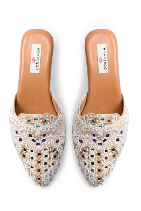 Doriaana Embellished Gold Designer Mules 