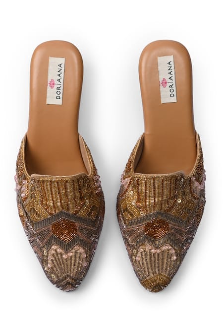Doriaana Beige Designer Embellished Mules 