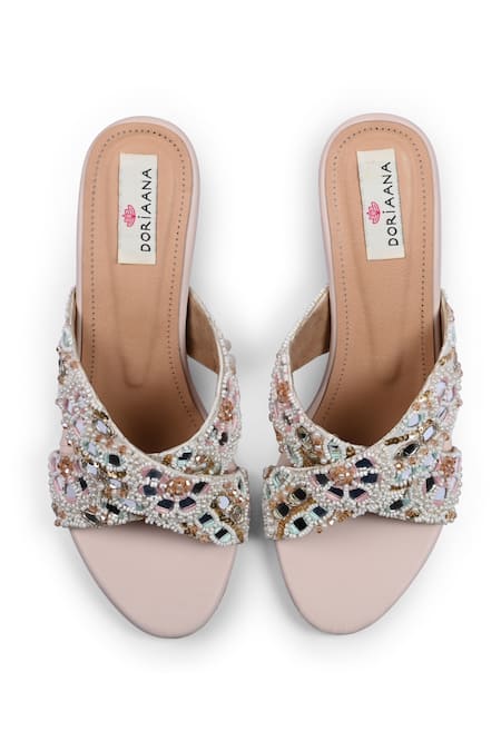 Doriaana Beaded Pink Block Heel Sandals 