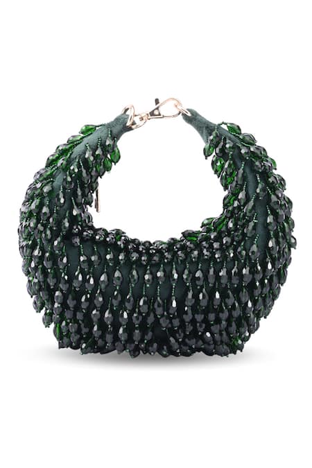 Doriaana_Green Sequins Moon Drop Designer Bag _Online_at_Aza_Fashions
