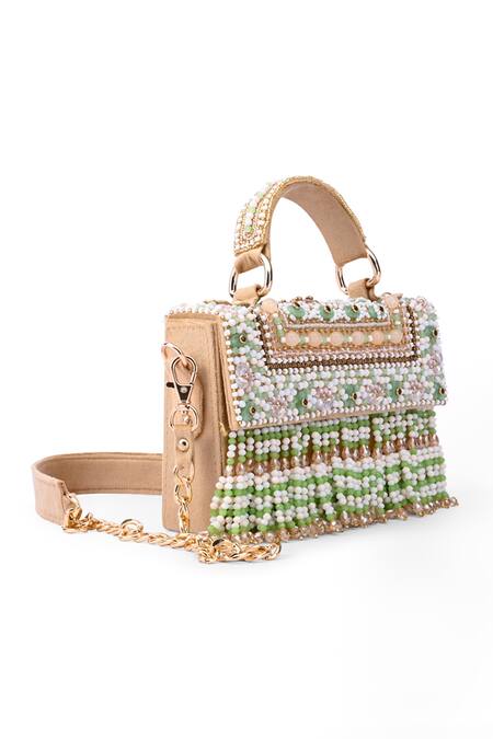 Doriaana_Beige Beads, Sequins Designer Beaded Handbag _Online_at_Aza_Fashions