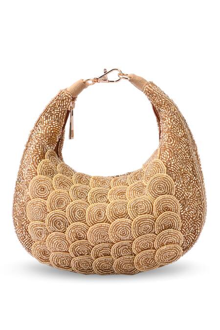 Doriaana_Gold Beads Designer Suede Velvet Bag _Online_at_Aza_Fashions