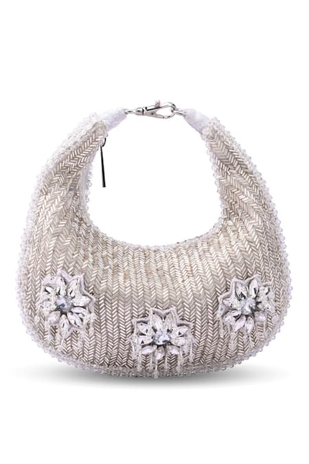 Doriaana Designer Silver Suede Velvet Bag 