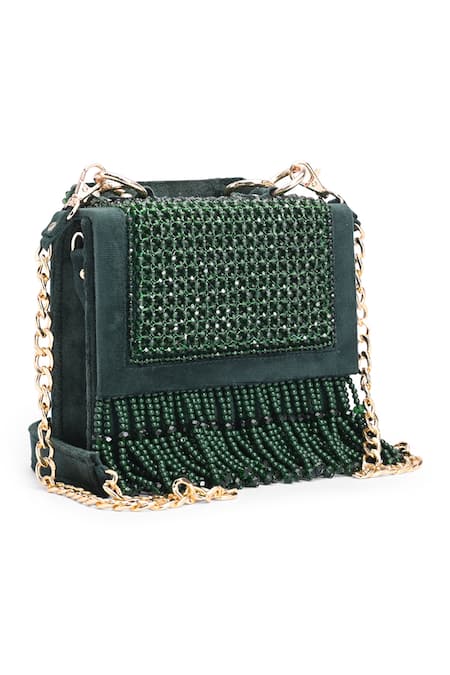 Doriaana Green Beads, Fringe Amara Crystal Bag 