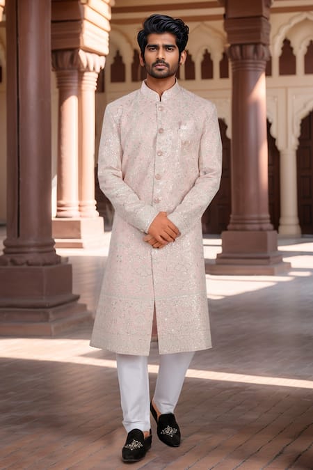 Arihant Rai Sinha Pink Thread Sequin Sherwani & White Pant 