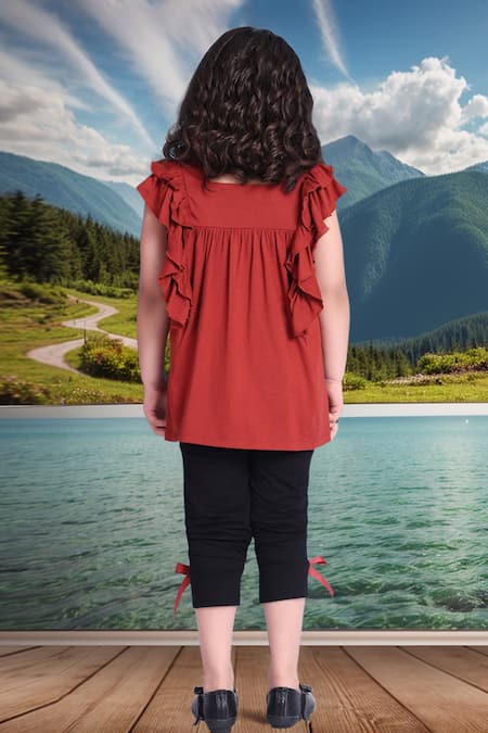 Petite Pomme Rust Top & Black Leggings Set 