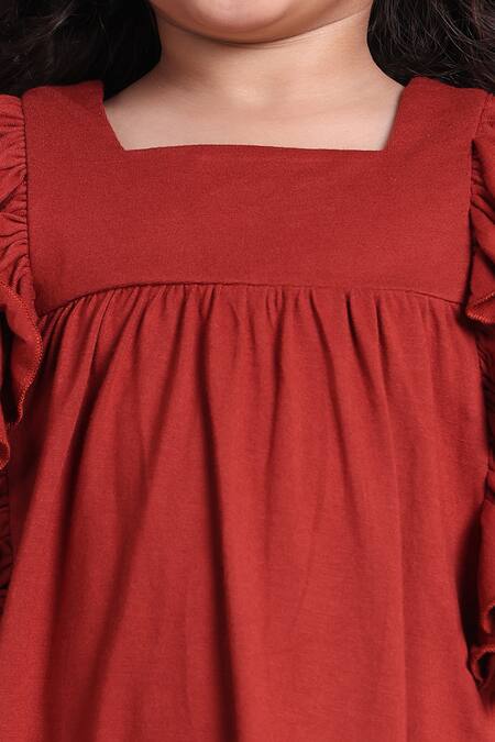 Shop_Petite Pomme_Rust Viscose Bows Top And Black Leggings Set 