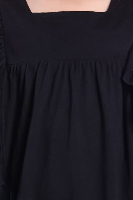 Petite Pomme_Black Viscose Bows Ruffled Top And White Leggings Set _Online_at_Aza_Fashions