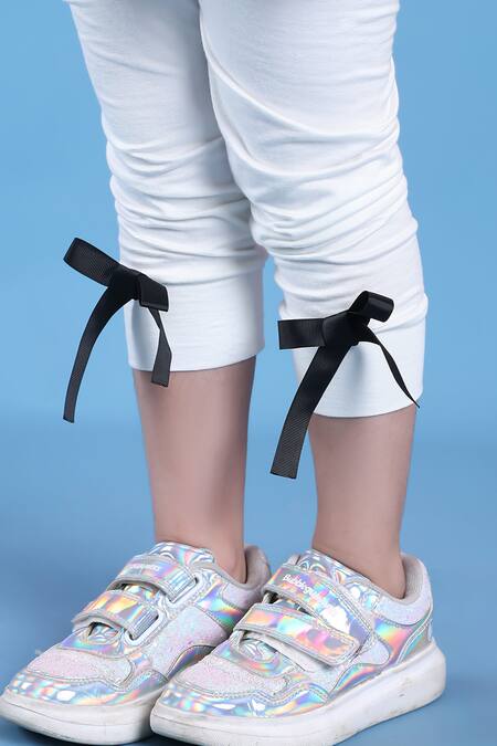 Shop_Petite Pomme_Black Viscose Bows Ruffled Top And White Leggings Set _Online_at_Aza_Fashions