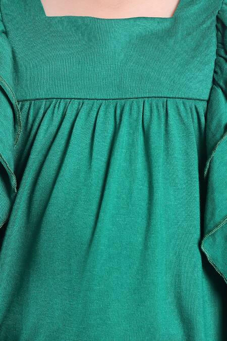 Petite Pomme_Green Viscose Ruffled Top And Black Leggings Set _at_Aza_Fashions