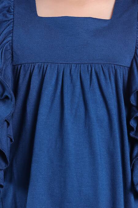 Petite Pomme_Blue Viscose Ruffled Top And Black Leggings Set _at_Aza_Fashions