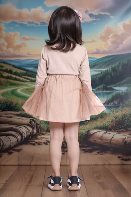 Petite Pomme Beige Designer Dress with Tulle Skirt 