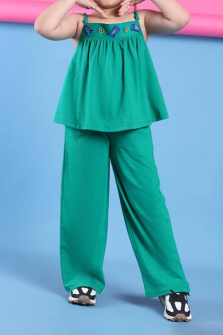 Buy_Petite Pomme_Green Cotton Embroidery Top And Pant Set _Online_at_Aza_Fashions