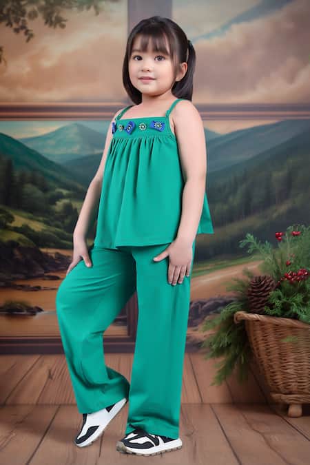 Petite Pomme Green Cotton Top & Pant Set 