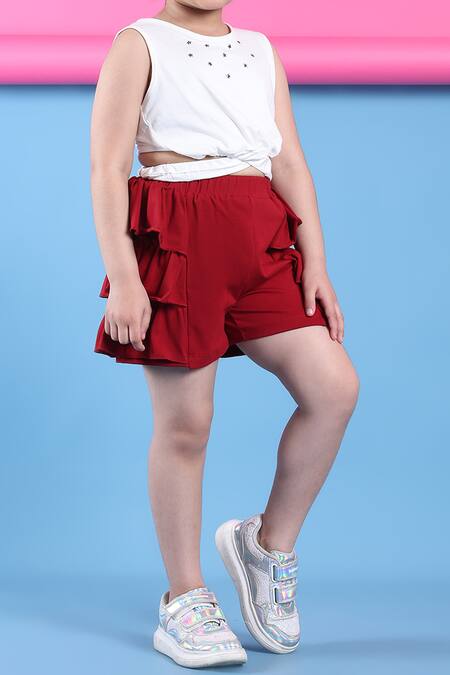 Buy_Petite Pomme_Off White Cotton Designer Top And Rust Orange Shorts _Online_at_Aza_Fashions