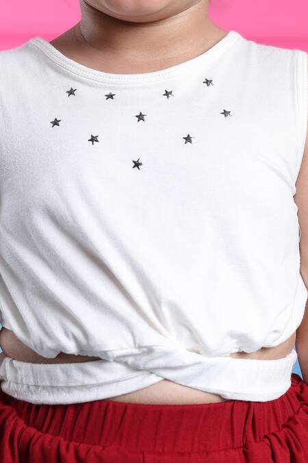 Shop_Petite Pomme_Off White Cotton Designer Top And Rust Orange Shorts 