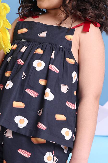 Petite Pomme_Navy Cotton Food Print Top And Pant Set _at_Aza_Fashions