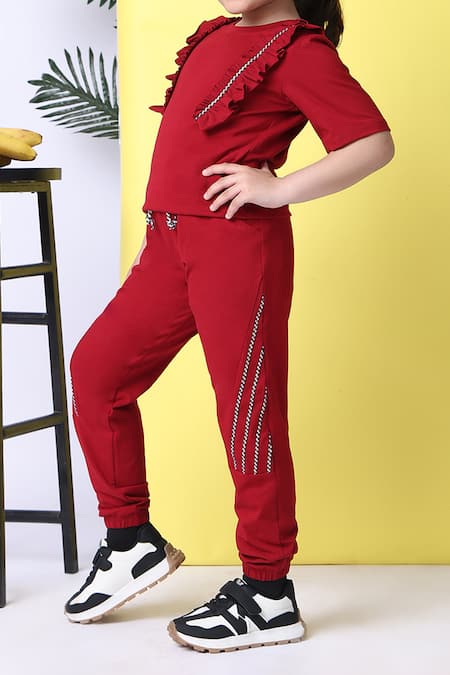 Buy_Petite Pomme_Red Cotton Designer Top And Joggers Set _Online_at_Aza_Fashions