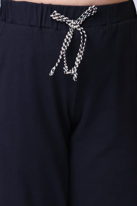 Petite Pomme_Navy Cotton Ruffles, Sequins Top And Joggers Set _Online_at_Aza_Fashions