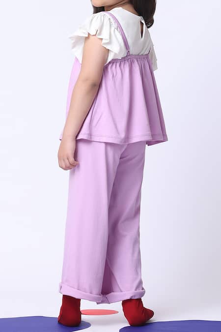 Buy_Petite Pomme_Off White Cotton Embroidery Violet Peplum Top And Pant Set _Online_at_Aza_Fashions
