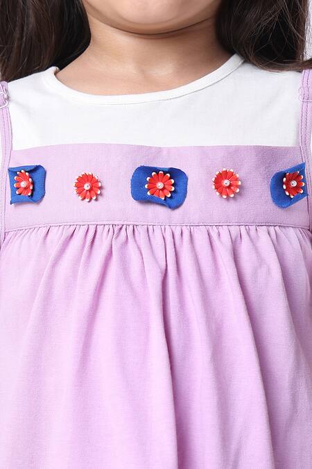 Shop_Petite Pomme_Off White Cotton Embroidery Violet Peplum Top And Pant Set _Online_at_Aza_Fashions