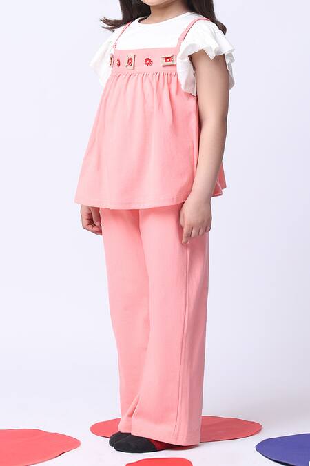 Shop_Petite Pomme_Pink Cotton Embroidery Salmon Peplum Top And Pant Set _Online_at_Aza_Fashions