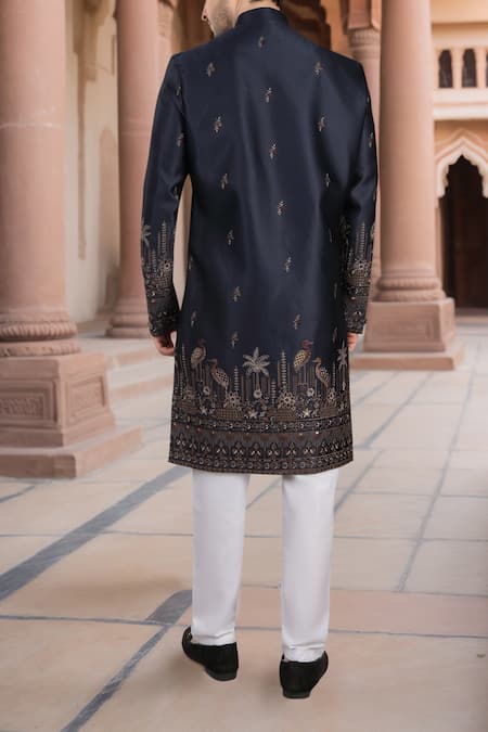 Arihant Rai Sinha Blue Thread Embroidered Sherwani Set 