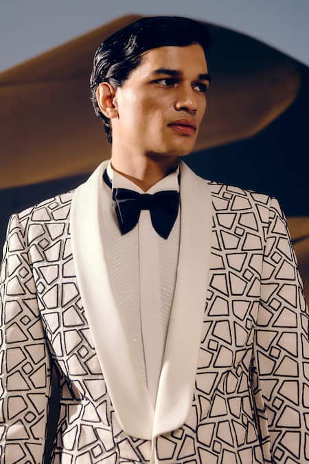 Shop Amaare Ivory Silk, Wool Designer Ornayi Tuxedo Set Online at Aza Fashions Shop_Amaare_Ivory Silk, Wool Designer Ornayi Tuxedo Set _Online_at_Aza_Fashions