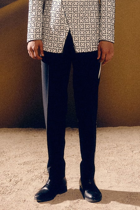 Amaare_Ivory Silk, Wool Designer Tara Tuxedo Set _Online_at_Aza_Fashions