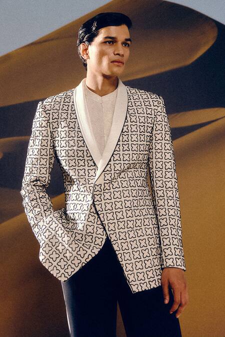 Buy_Amaare_Ivory Silk, Wool Designer Tara Tuxedo Set _Online_at_Aza_Fashions