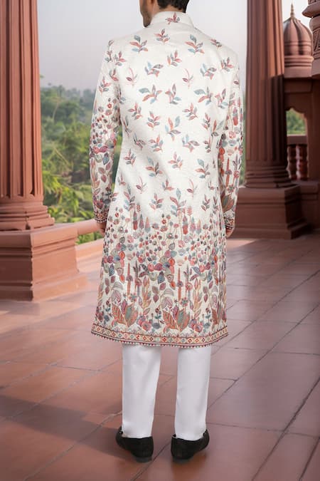 Arihant Rai Sinha Cream Multi Color Embroidered Sherwani Set 