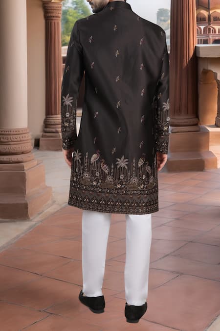 Arihant Rai Sinha Black Thread Embroidered Sherwani Set