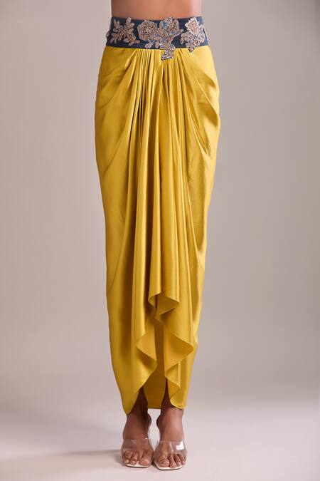 Buy AK-OK Blue Embroidery Round Neck, Collared Blouse And Draped Skirt Set Buy_AK-OK_Blue Embroidery Round Neck, Collared Blouse And Draped Skirt Set