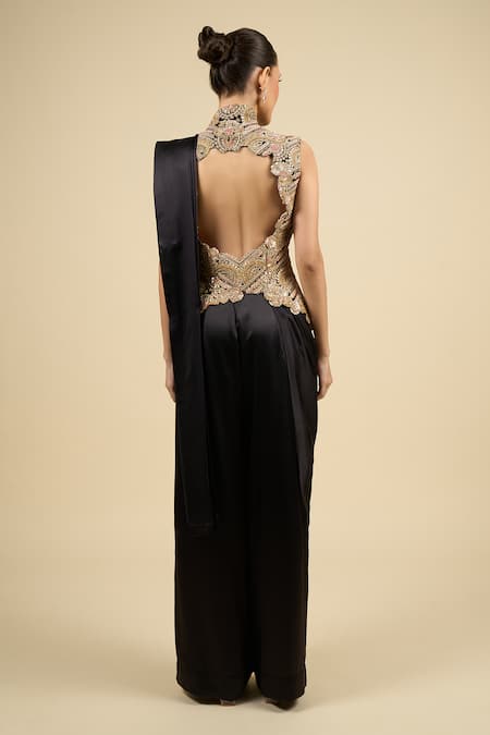 Anamika Khanna Black Zardosi Waistcoat Dress Set 