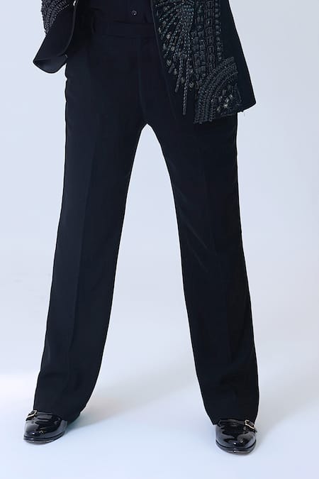 Buy_Courtyard By Abhi_Black Lycra Embroidery Japanese Tuxedo Set _Online_at_Aza_Fashions