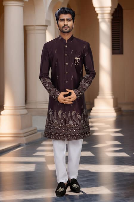 Arihant Rai Sinha WINE Thread & Sequin Sherwani with Pant 