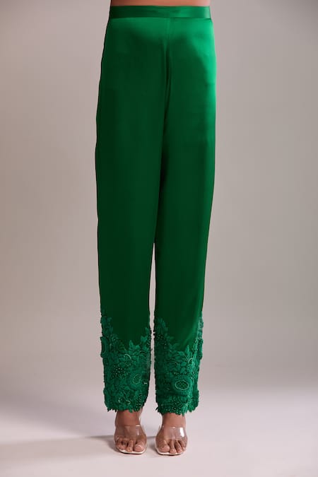 Buy_Anamika Khanna_Emerald Green Embroidery V-neck Kaftan And Pant Set 