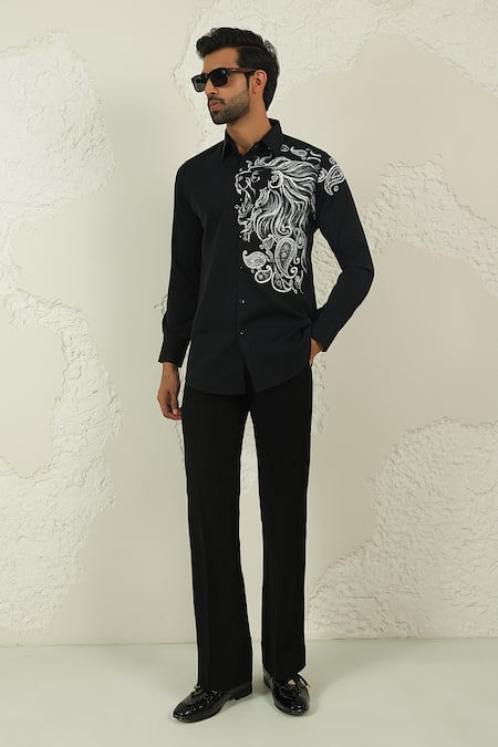 Courtyard By Abhi Black Handpainted Shirt & Trouser 