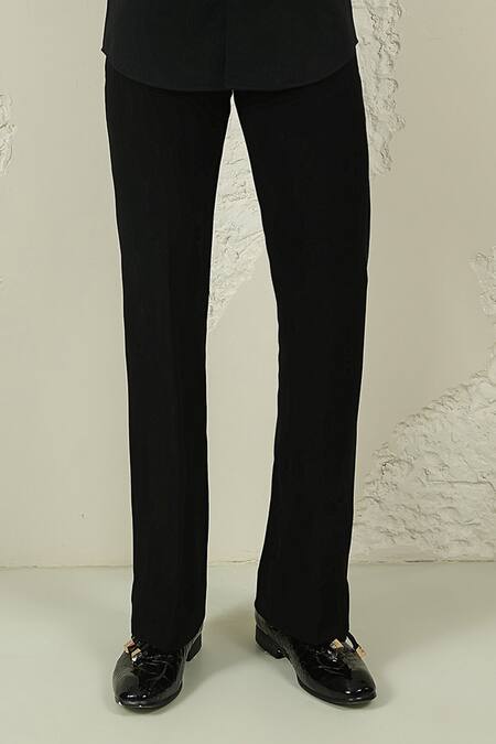 Shop_Courtyard By Abhi_Black Lycra Handpainted Shirt And Trouser _Online_at_Aza_Fashions