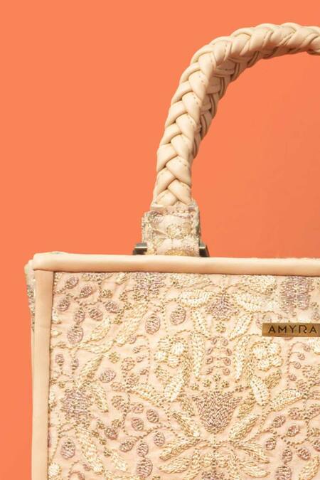 Buy_Amyra_Beige Embroidery Zen Handbag_Online_at_Aza_Fashions
