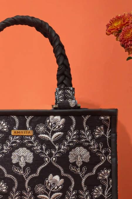 Shop Amyra Black Embroidery Jharokha Handbag Online at Aza Fashions Shop_Amyra_Black Embroidery Jharokha Handbag _Online_at_Aza_Fashions