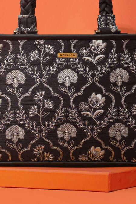 Amyra Black Embroidery Jharokha Handbag at Aza Fashions Amyra_Black Embroidery Jharokha Handbag _at_Aza_Fashions