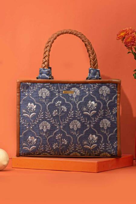 Amyra Blue Embroidery Jharokha Handbag Online at Aza Fashions Amyra_Blue Embroidery Jharokha Handbag _Online_at_Aza_Fashions