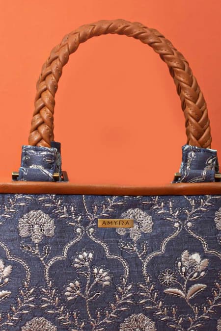 Shop Amyra Blue Embroidery Jharokha Handbag at Aza Fashions Shop_Amyra_Blue Embroidery Jharokha Handbag _at_Aza_Fashions
