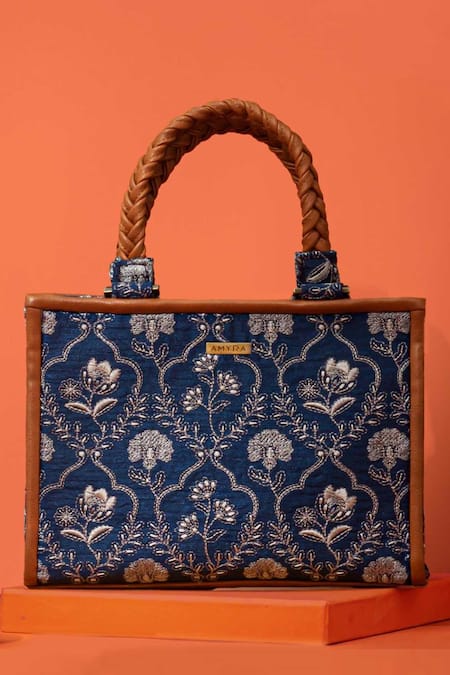 Amyra Blue Embroidery Jharokha Handbag 