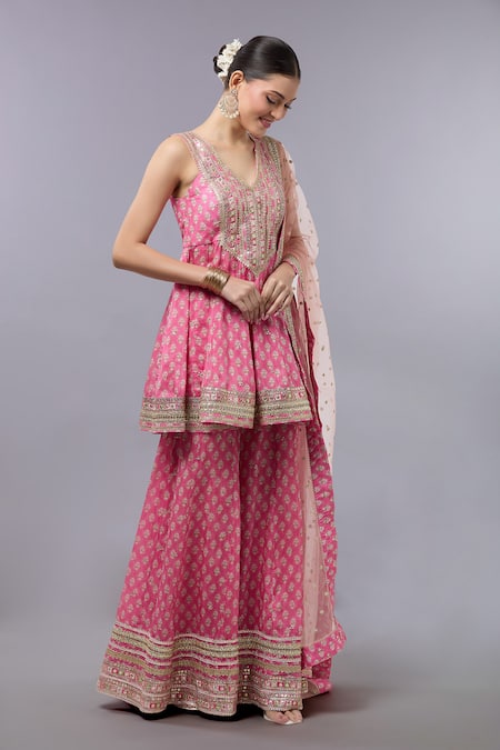 Buy_Gopi Vaid_Pink Cotton, Silk, Net Sequins, Embroidery Designer Kurta Set With Dupatta _Online_at_Aza_Fashions