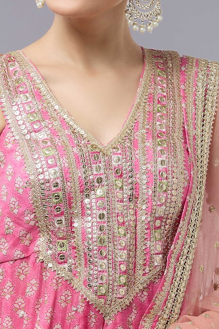 Gopi Vaid_Pink Cotton, Silk, Net Sequins, Embroidery Designer Kurta Set With Dupatta _at_Aza_Fashions