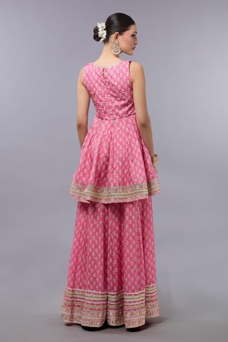Shop_Gopi Vaid_Pink Cotton, Silk, Net Sequins, Embroidery Designer Kurta Set With Dupatta _at_Aza_Fashions