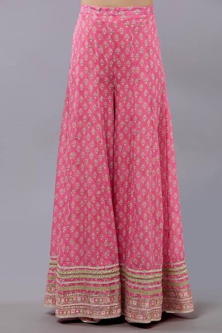 Gopi Vaid Pink Cotton, Silk, Net Zari, Embroidery Open Neck Kurta Sharara Set Online at Aza Fashions Gopi Vaid_Pink Cotton, Silk, Net Zari, Embroidery Open Neck Kurta Sharara Set _Online_at_Aza_Fashions