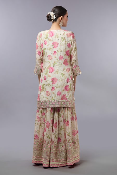 Gopi Vaid Floral Print Kurta Set With Sharara 